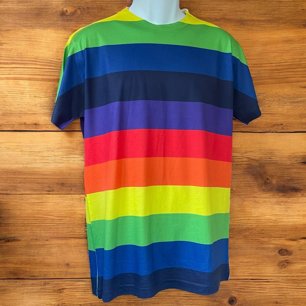 Bright Rainbow Striped Men's T-Shirt Size Medium Sublimated FromTiny Human Pride